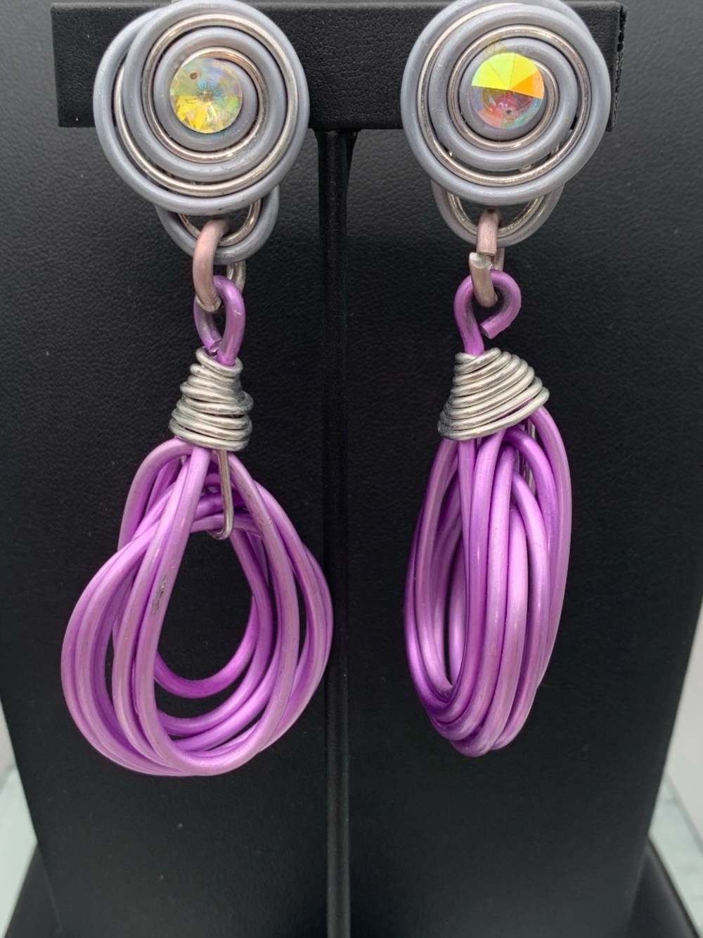 Purple thick chunky wire Looped Drop clip on Earrings - Women Jewelry